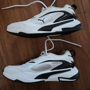 Puma White and Black Retro Runner Sneakers